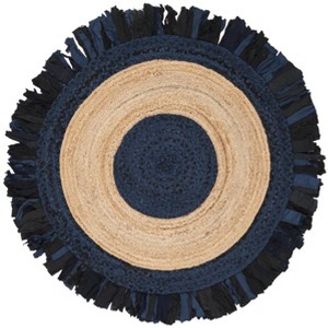 Cape Cod CAP701 Handmade Woven Area Rug - Navy/Natural - 4' X 4'  Round - Safavieh - 1 of 3