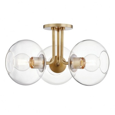 Mitzi Margot 3 - Light Semi-flush Mount In Aged Brass Clear Glass Shade 