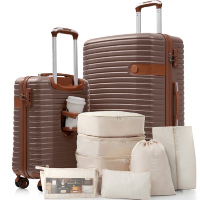 Syemin Luggage Hardshell Luggage Set with TSA Lock 360° Spinner Wheels Lightweight Durable Travel Suitcases Check in, Brown, 18.3"*11.2"*29.1"