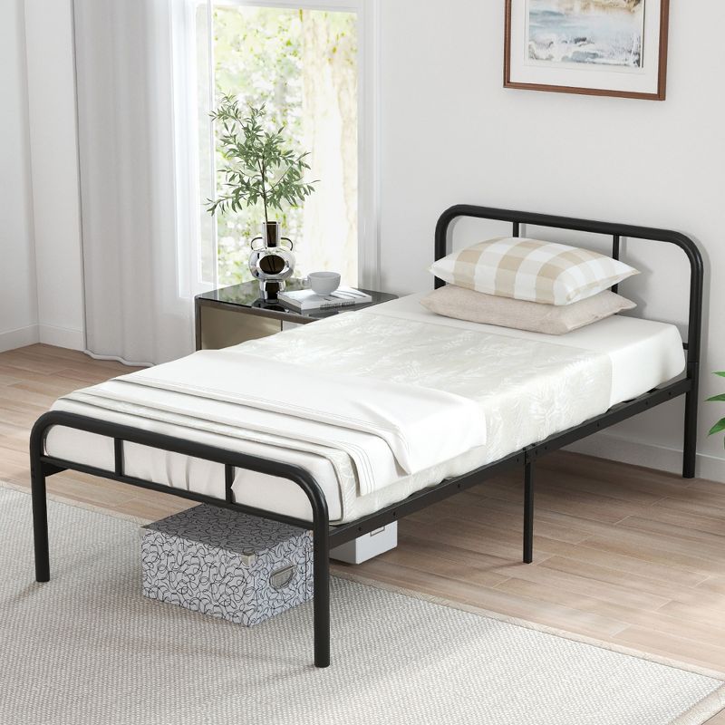 Tangkula Twin Bed Frame Metal Platform Bed Base w/ Headboard & Footboard Under Bed Storage, 2 of 9
