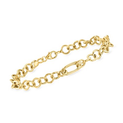 Ross-Simons Italian 14kt Yellow Gold Alternating Cable and Oval-Link Bracelet