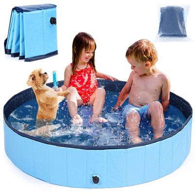 Garvee Foldable Dog Pool for Small Large Dogs, 47"x12" Portable Hard Plastic Swimming Pool Outdoor, Collapsible Kiddie Pool Pet Bath Tub