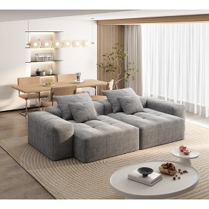 Modern Oversized Modular Sectional Sofa with 2 Chaise Lounges and 2 Armrests, Sparkling Chenille Fabric, 4-Piece DIY Tufted Sofa with 4 Pillows - 1 of 4