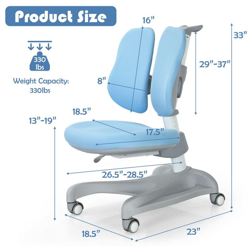 Costway Kids Study Desk Chair Adjustable Height Depth w/Sit-Brake Casters, 3 of 11