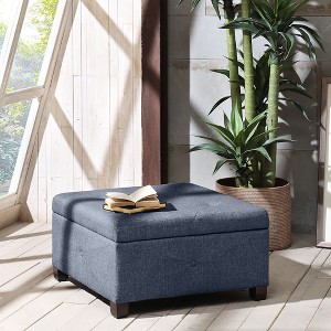 CAVINAS Square Polyester Storage Ottoman Bench with Button-Tufted Design,Upholstered Storage Ottoman,Storage Benches for Living Room,Bedroom - 1 of 4