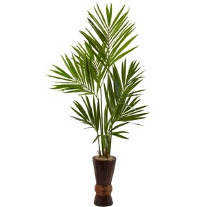 Nearly Natural 6-ft Kentia Tree with Bamboo Planter - 1 of 2