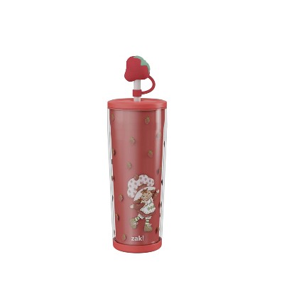 Zak Designs 25oz Double-Wall Plastic Straw Tumbler with Topper Strawberry Shortcake