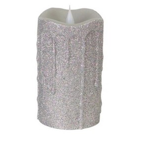 Melrose 5.25" Glittered Flameless LED Lighted Christmas Pillar Candle - Silver - 1 of 2