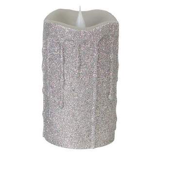 Melrose 5.25" Glittered Flameless LED Lighted Christmas Pillar Candle - Silver