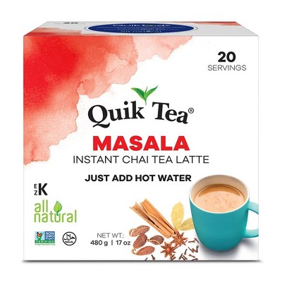 QuikTea Masala Chai Tea Latte 20 Pouches - Packaging May Vary - All Natural & Preservative Free Authentic Instant Chai (20 Count (Pack of 1))