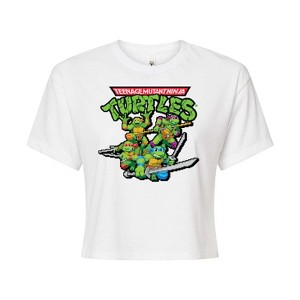 Women's - Teenage Mutant Ninja Turtles - Gaming Group And Logo Cropped Graphic T-Shirt - 1 of 4