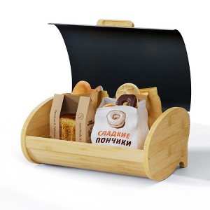 MOEPISY Bread Box for Kitchen Countertop, Bamboo Storage Container with Stainless Steel Lid - 1 of 4