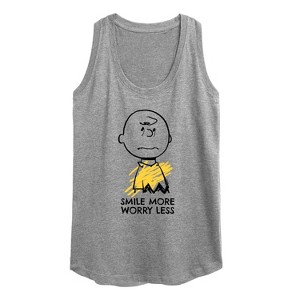Women's - Peanuts - Smile More Worry Less Graphic Racerback Tank - 1 of 4