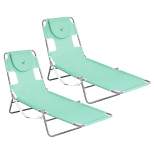 Ostrich Chaise Lounge Outdoor Portable Folding 4 Position Recliner Chair for Beach, Patio, Camp, and Pool with Carrying Strap, Teal (2 Pack)