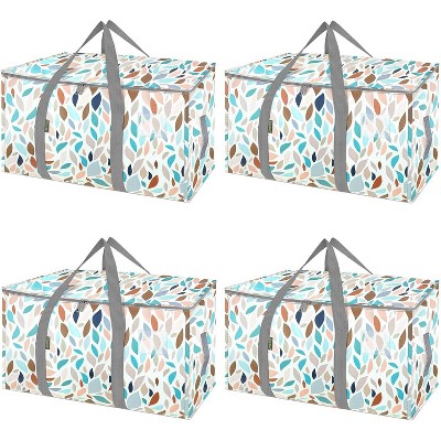 4-Pack Oversized Moving Bags with Reinforced Handles, Heavy-Duty Storage Tote for Clothes, Moving Supplies (White Green)