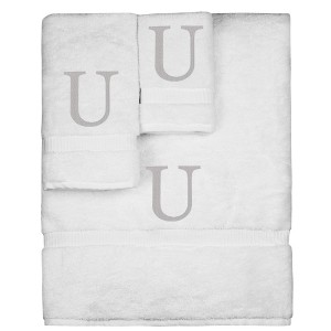 BC BARE COTTON Monogrammed Towel Set, Personalized Gift, Set of 3 - White - Silver Block - 1 of 4