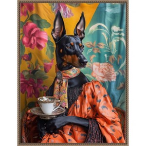 Amanti Art The Tea Connoisseur Doberman by Mowzu  Framed Canvas Wall Art - 1 of 4