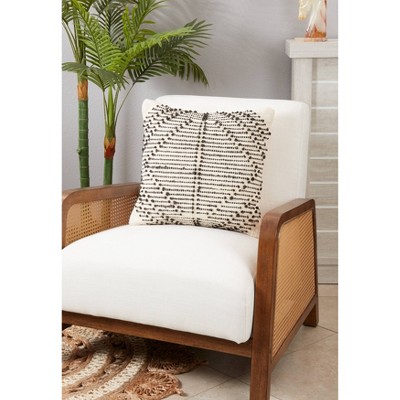 18" Square Ivory and Black Cotton Jacquard Throw Pillow