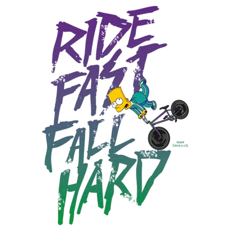 Men's The Simpsons Bart Ride Fast Fall Hard Bike T-Shirt, 2 of 6