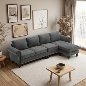 GDFStudio Yorin 106" Modern 4-Seater L-Shaped Velvet Upholstered Convertible Sleeper Sofa with Storage Ottoman - 1 of 4