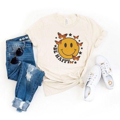 Simply Sage Market Women's Be Happy Butterflies Short Sleeve Graphic Tee