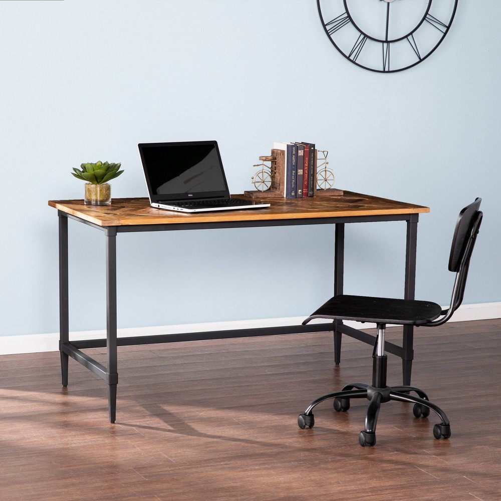 Photos - Office Desk Presvil Reclaimed Wood Desk Natural/Black - Aiden Lane