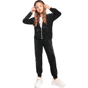 Arshiner 2 Piece Outfits for Girls Velour Tracksuit Hoodie and Jogger Set Sweatsuit Athletic Clothes Sets - 1 of 4
