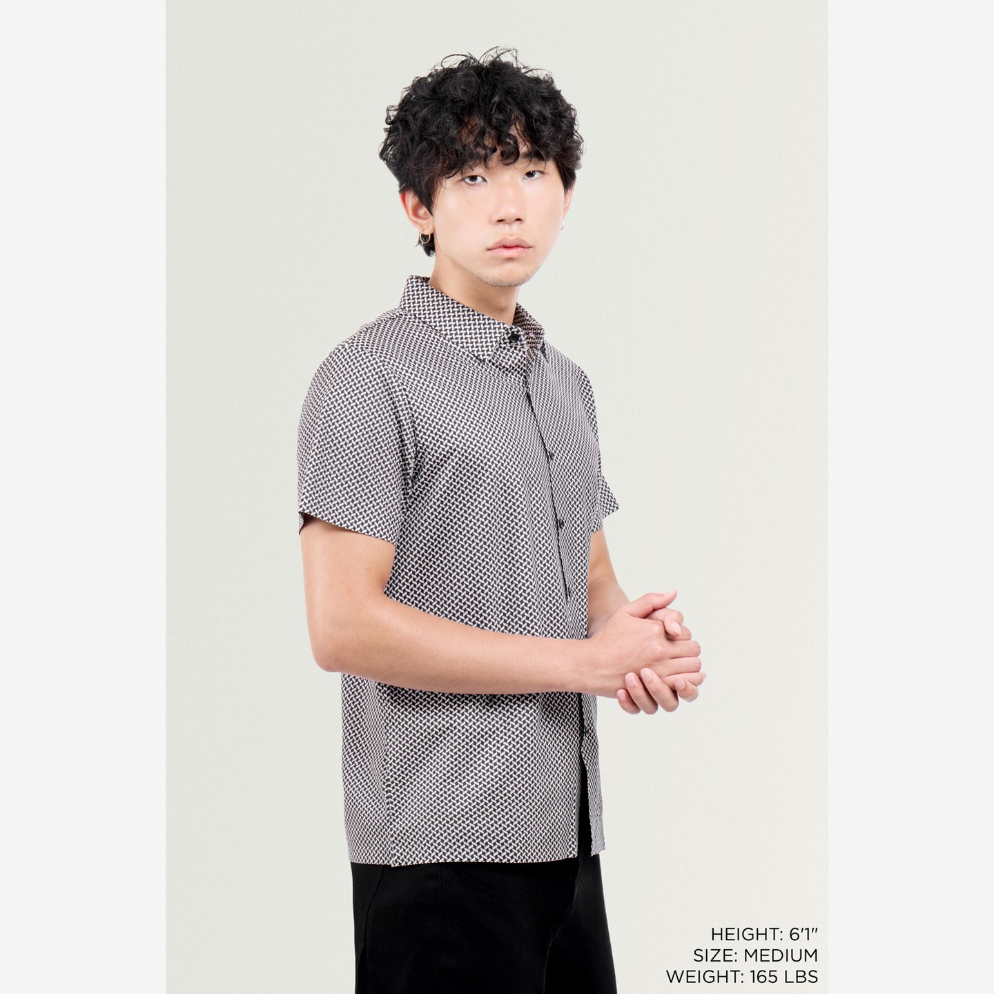 Мужская рубашка X RAY Herringbone Print Short Sleeve Button-Up, цвет: Чёрный — фото 6