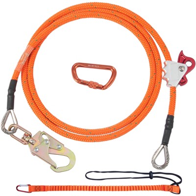 VEVOR 12.7mm Steel Core Flipline, 10ft(3m) Arborist Flipline, Flip Line for Tree Climbing with Alloy Steel Snap Hook, Orange