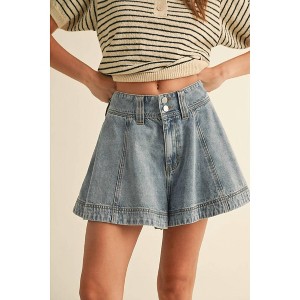 Women's High Waist Flared Denim Skorts - MIOU MUSE - 1 of 3
