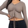 Slickblue Women's Ribbed Long Sleeve Peplum Top - Stretch Drawstring Shirt in Green Bay/Taupe, Size S-L - 2 of 3