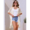 INSPIRE CHIC Women's Boho Open Front Short Sleeve Lightweight Fringe Beach Knit Cardigans - 3 of 4