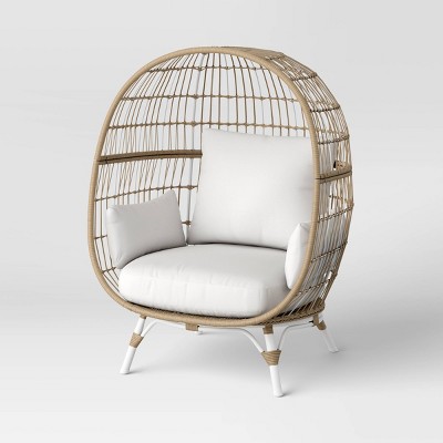 Egg Chair Outdoor Basket Chairs - 4 PC Wicker Patio Egg Cocoon Chairs Set  with 2 Chairs and 2 Ottomans Rattan Teardrop Cuddle Chair for Indoor  Bedroom