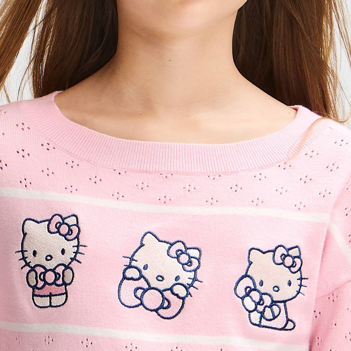 Girls' Hello Kitty Bows Pointelle Knit Sweater - Light Pink - thumbnail 2
