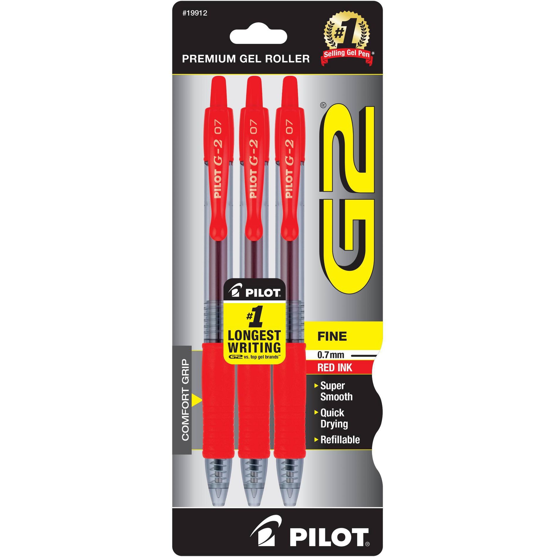 Pilot 3pk G2 Gel Pens Fine Point 0.7mm Red Ink