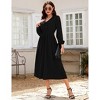 Clearlove Women's Casual V Neck Lantern Long Sleeve Ruffle Smocked Waist Tiered Midi A Line Dress - 4 of 4