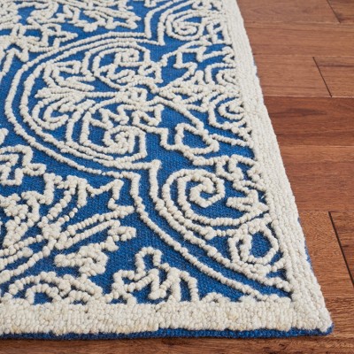Blue and Ivory Hand-Tufted Wool Runner Rug, 24" x 10"