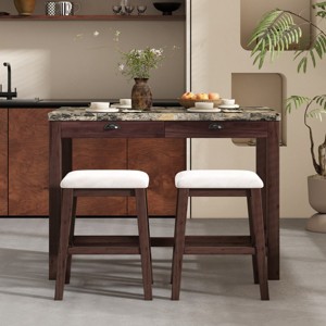 Dining Sets 3 Piece, Dining Table Set For 2, Dining Set Solid Wood, Modern Kitchen Table And Chairs Set Of 2 With Storage Drawers-Cuddlewood - 1 of 4