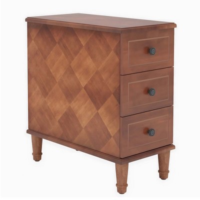 NicBex 23.62 Inch Nightstand with 3 Drawers,Modern Drawer Organizer with Square Pattern Decoration for Bedroom,Living Room,Brown