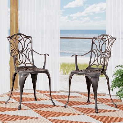 Vintage Victorian Style Dining Chair Set of 2,Floral-Cut Pattern Bistro Dining Chair,Black Cast Aluminum Frame Garden Dining Side Chair-Coolbibila