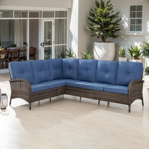POCASSY Outdoor Sectional Sofa, L Shaped Sectional Couch with All Weather Wicker and Olefin Fabric Cushion Cover, 2 Pieces Sectional Sofa for Balcony - 1 of 4
