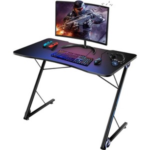 Tangkula Gaming Desk with LED 43.5-Inch Racing Style Computer Desk with Z-Shaped Metal Frame & Carbon Fiber Desktop Ergonomic - 1 of 4