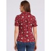 INSPIRE CHIC Women's Peter Pan Frilled Short Sleeve Floral Cotton Top - 4 of 4