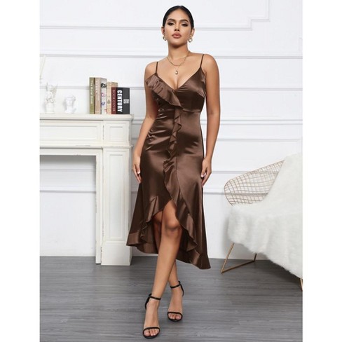 Missky Women's Sleeveless V-neck Satin Dress Cocktail Party Dress Sexy ...