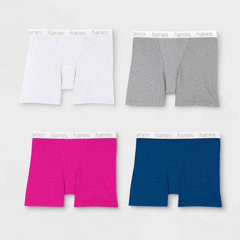Hanes Premium Women's 4pk Boyfriend Cotton Stretch Boxer Briefs -  Gray/blue/pink M : Target
