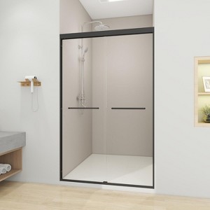 Zevemomo 44"-48"W x 72"H Double Sliding Shower Door, with 1/4" (6mm) Thick Clear Tempered Glass, Noiseless& Shatterproof£¬Stainless Steel Handle,Black - 1 of 4