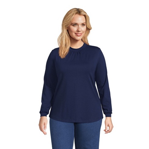 Lands' End Women's Plus Size Jersey Long Sleeve Gathered Mock - 2x ...