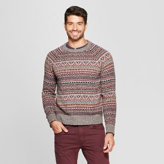Mens Long Sleeve Jacquard Fairisle Crew Neck Pullover Sweater - Goodfellow & Co™ Gray S