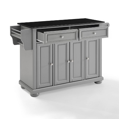 Alexandria Gray Solid Hardwood Kitchen Island with Black Granite Top
