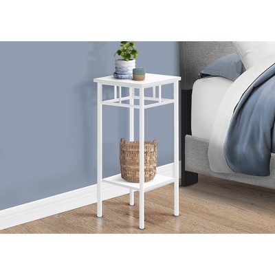 Vynxaria Contemporary Square Accent Table, Side Table, End Table, Plant Stand, White Laminate, 12" L x 12" W x 28" H